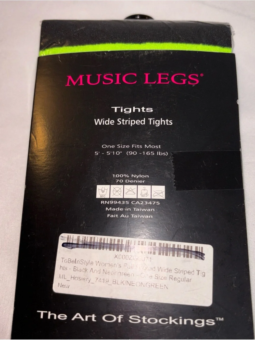 Music Legs Black & Neon Green Wide Striped Hosiery